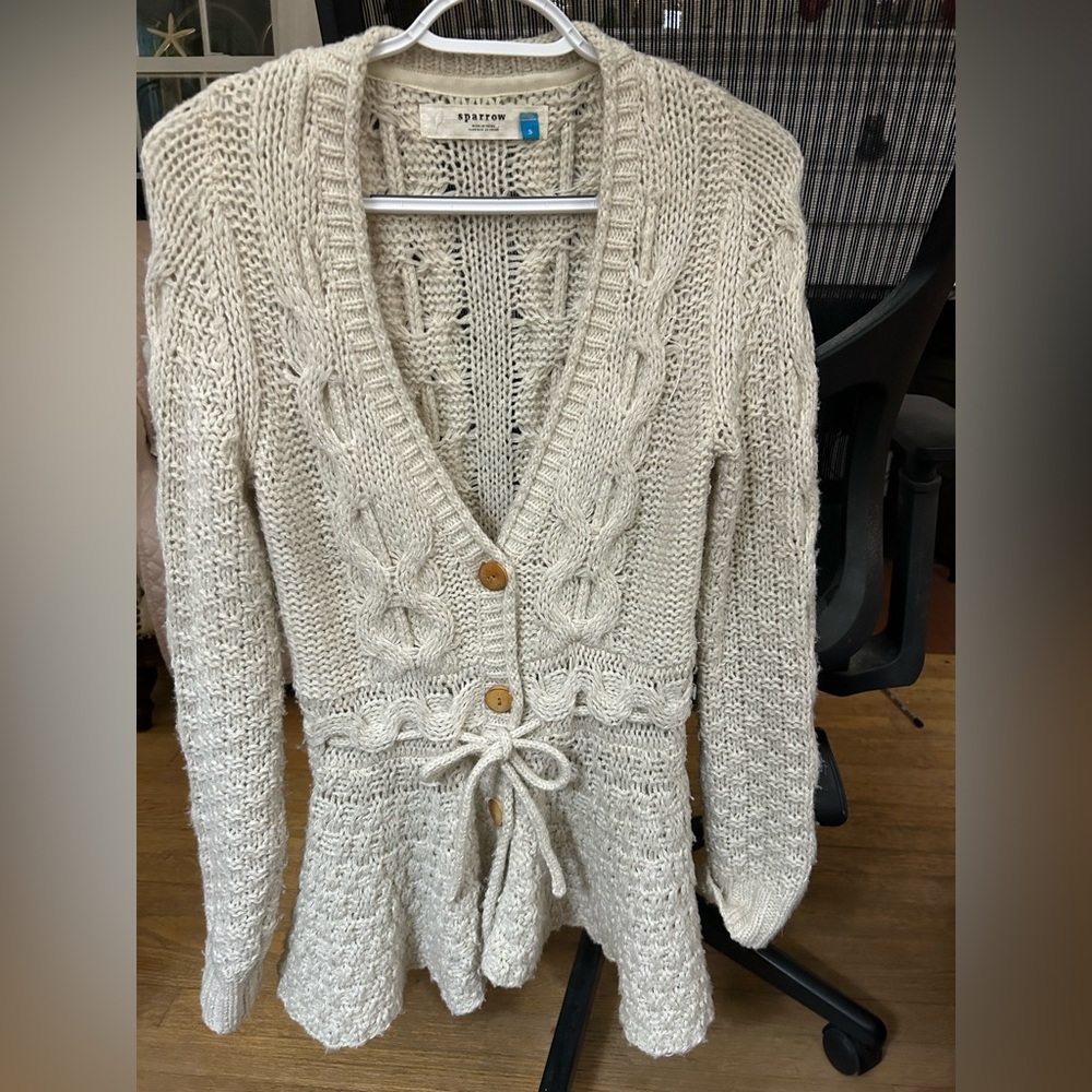 Sparrow Cream Cable Knit Cardigan peplum small